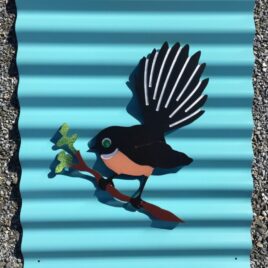 Fantail (Pīwakawaka) on Teal Outdoor Wall Art