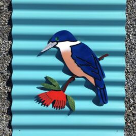 Kōtare (Kingfisher) on Teal Outdoor Wall Art