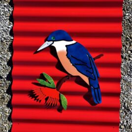 Kōtare (Kingfisher) on Pōhutukawa Red Outdoor Wall Art