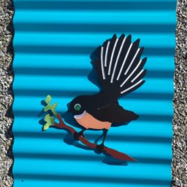 Fantail (Pīwakawaka) on Lagoon Blue Outdoor Wall Art