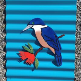 Kōtare (Kingfisher) on Lagoon Blue Outdoor Wall Art