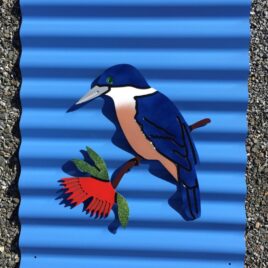 Kōtare (Kingfisher) on Wildflower Blue Outdoor Wall Art