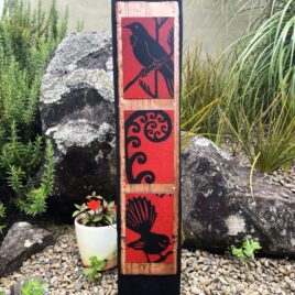 Tūī/Koru/Pīwakawaka Garden Art Red
