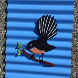Fantail (Pīwakawaka) on Wildflower Blue Outdoor Wall Art