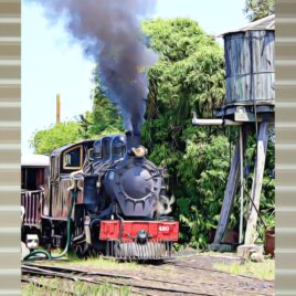 GVR Steam Train on Stone Outdoor Wall Art