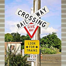Railway Crossing on Stone Outdoor Wall Art