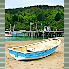 Whangamata Wharf on Mist Green Outdoor Wall Art