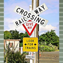Railway Crossing on Mist Green Outdoor Wall Art