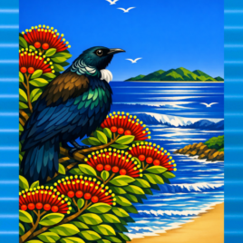 Tūī on Blue