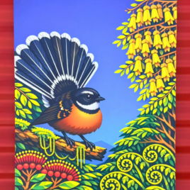 Pīwakawaka (Fantail) on Red