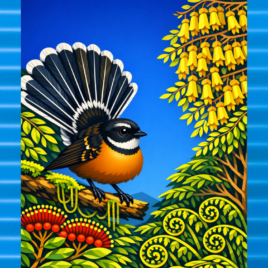 Pīwakawaka (Fantail) on Blue