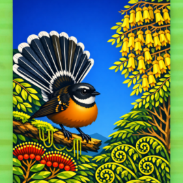 Pīwakawaka (Fantail) on Green