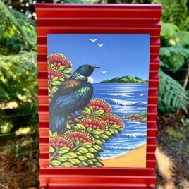 Tūī on Pohutukawa Red
